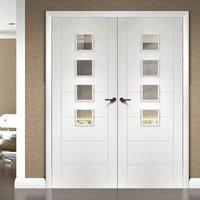 Palermo Door Pair - Obscure Glass - White Primed