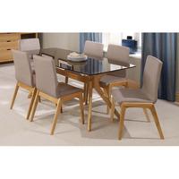 Patio Solid Oak Tinted Glass Top Dining Table And 6 Dining Chair