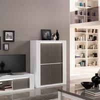Pamela Bar Unit In White High Gloss And Grey With Lighting