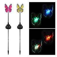 Pack of 2 Solar Fiber Optic Color-Changing Butterfly Garden Stake Light