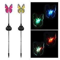 pack of 2 solar fiber optic color changing butterfly garden stake ligh ...