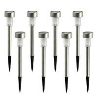 Pack of 8 White Solar Powered LED Rechargeable Stainless Steel Garden Lawn Light