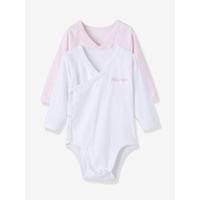 Pack of 2 Newborn Baby Long-Sleeved Bodysuits printed light grey + plain whi