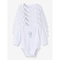 Pack of 5 Long-Sleeved Baby Bodysuits printed white