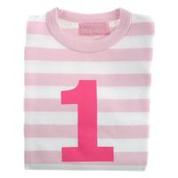 Pale Pink and White with Bright Pink Age 1 Printed T-Shirt