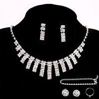 Party Crystal Earrings Necklace Jewelry Sets Ring Bracelet Gift with 2 Pairs of Rhinestone Earrings for Wedding Dress