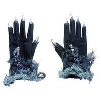 Pairs - Silver Nails+ Bells Lycra Satin & Sequin Gloves For Fancy Dress