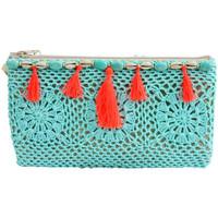 palme blue clutch crochet womens pouch in blue