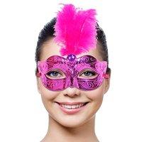 Party Mask Venetian Magenta & Feathers