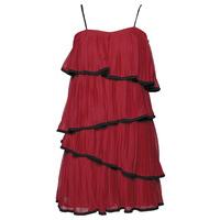 paprika pleated chiffon tiered dress