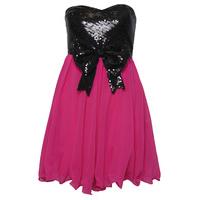 Paprika Sequin Chiffon Babydoll Prom Dress