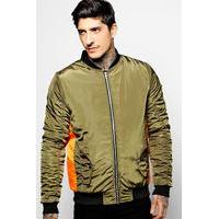 Panel Ruche Sleeve Bomber - khaki