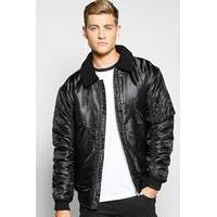 Padded Bomber With Borg Collar - black