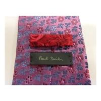Paul Smith Silk Tie Fuschia Pink With Red & Blue Flower Design