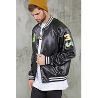 Patched Satin Baseball Jacket