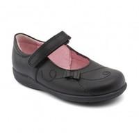 Paper, Black Leather Girls Riptape School Shoes