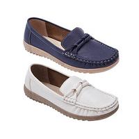 Paros Ladies? Loafers (1 + 1 FREE), White and Navy, Size 3, Faux leather