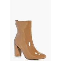 Patent Square Toe Boot - coffee