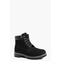 Padded Cuff Lace Up Hiker Boot - black