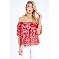 PATCHWORK BARDOT BLOUSE