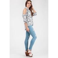 PAISLEY SATEEN COLD SHOULDER SHIRT