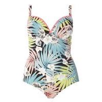 Palm Leaf Print Swimsuit, Blue