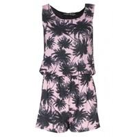 PALM PRINT JERSEY PLAYSUIT