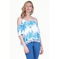 PAISLEY CRINKLE COLD SHOULDER BLOUSE