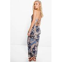 paisley strappy back maxi dress blue