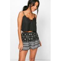 paisley print border shorts black