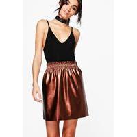Paperbag Waist Metallic Leather Look Skirt - bronze