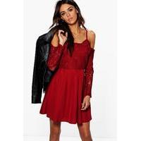 Pam Cord Lace Top Skater Dress - berry