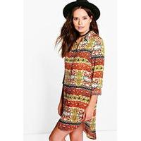 Paisley Woven Shirt Dress - mustard