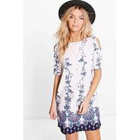 Paisley Boarded Cold Shoulder Shift Dress - white