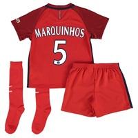 Paris Saint-Germain Away Kit 2016-17 - Little Kids with Marquinhos 5 p, Red