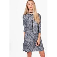 Paisley 3/4 Sleeve Swing Dress - black