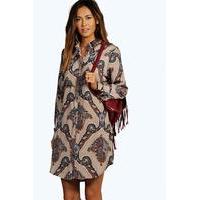 Paisley Print Shirt Dress - stone