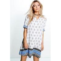 Paisley Border Print Shirt Dress - blue