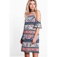 Paisley Short Sleeve Cold Shoulder Dress - multi