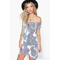 Paisley Printed Off Shoulder Dress - pink