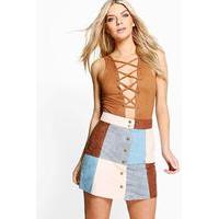 patchwork suedette a line mini skirt blue