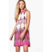 Paisley Print A-line Swing Dress - magenta