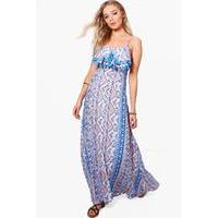 paisley split front tassle maxi dress blue