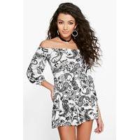 Paisley Off The Shoulder Playsuit - ivory
