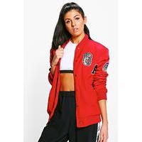 Padded Varsity Badged Bomber Jacket - red