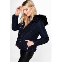 Padded Jacket With Faux Fur Hood - navy