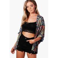 Paisley Tile Print Chiffon Kimono - multi