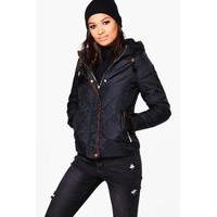 Padded Hooded Jacket With Faux Fur Lining - black