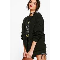 Parachute Stitch Zip Through Bomber - black