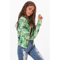 palm print bomber jacket green